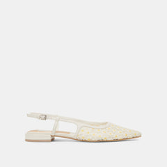 PAMIE FLORAL FLATS WHITE YELLOW FLORAL MESH
