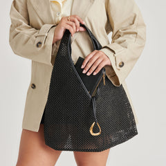 MISSIE TOTE BLACK RAFFIA MESH