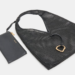 MISSIE TOTE BLACK RAFFIA MESH