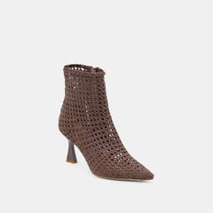 LONNI BOOTIES DK BROWN WOVEN LEATHER