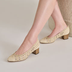 LULA HEELS IVORY MULTI WOVEN RAFFIA