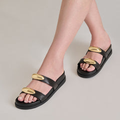 SATINE SANDALS BLACK LEATHER
