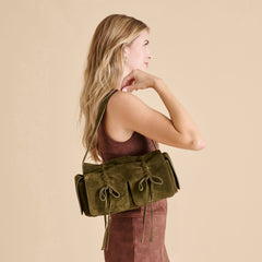 HUDSON SHOULDER BAG OLIVE SUEDE