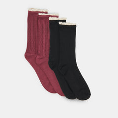 PRAIRIE SOCKS 2 PACK BLACK BURGUNDY