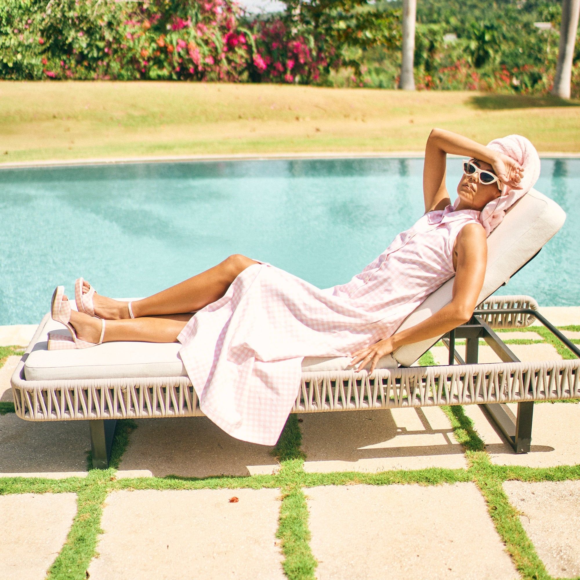 PANDRO X BYRDIE GOLF HEELS PINK PLAID GINGHAM