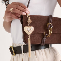 HEART TASSEL BAG CHARM GOLD