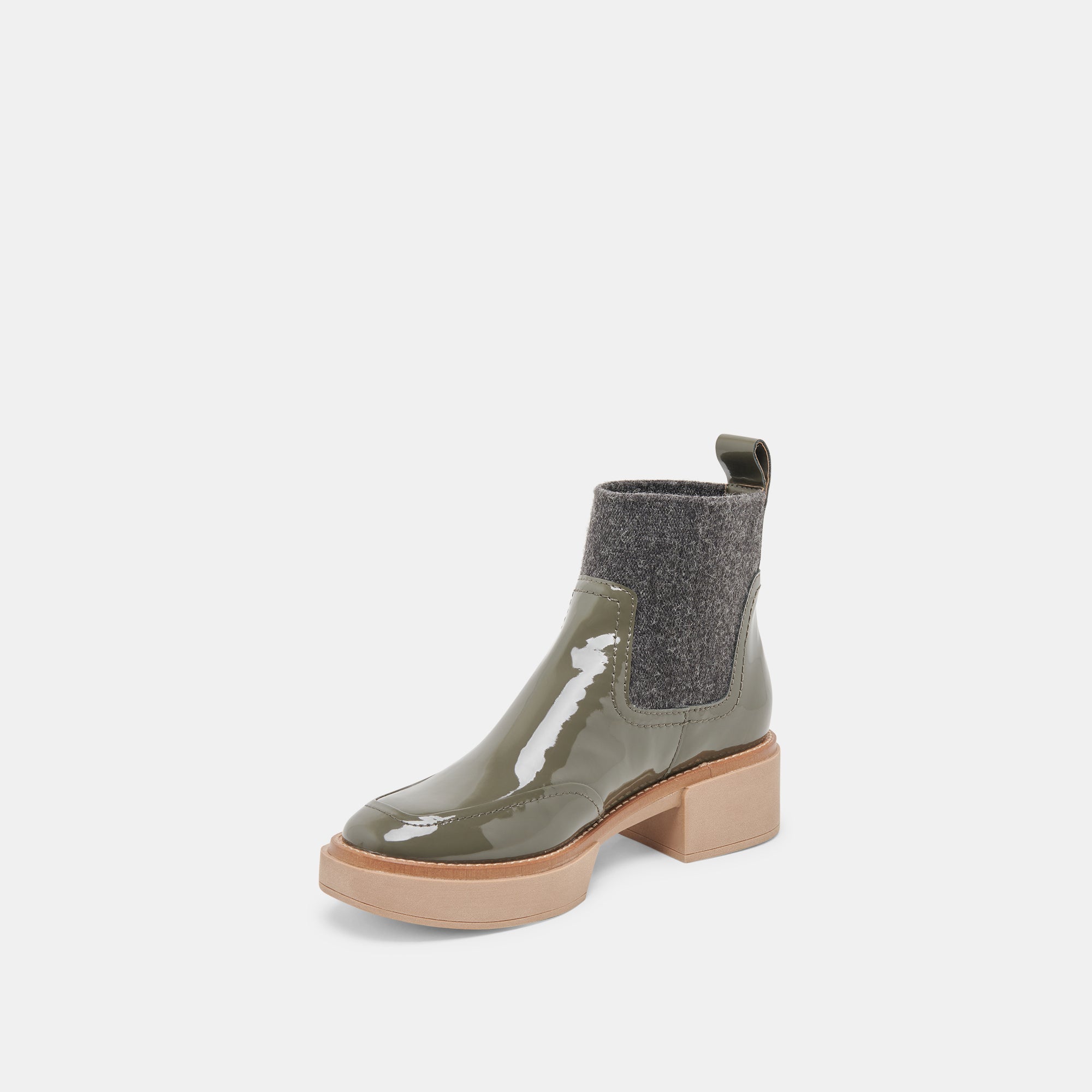 SALINE H2O BOOTIES DARK OLIVE CRINKLE PATENT