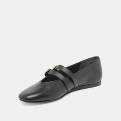 BAYLEE WIDE BALLET FLATS BLACK LEATHER