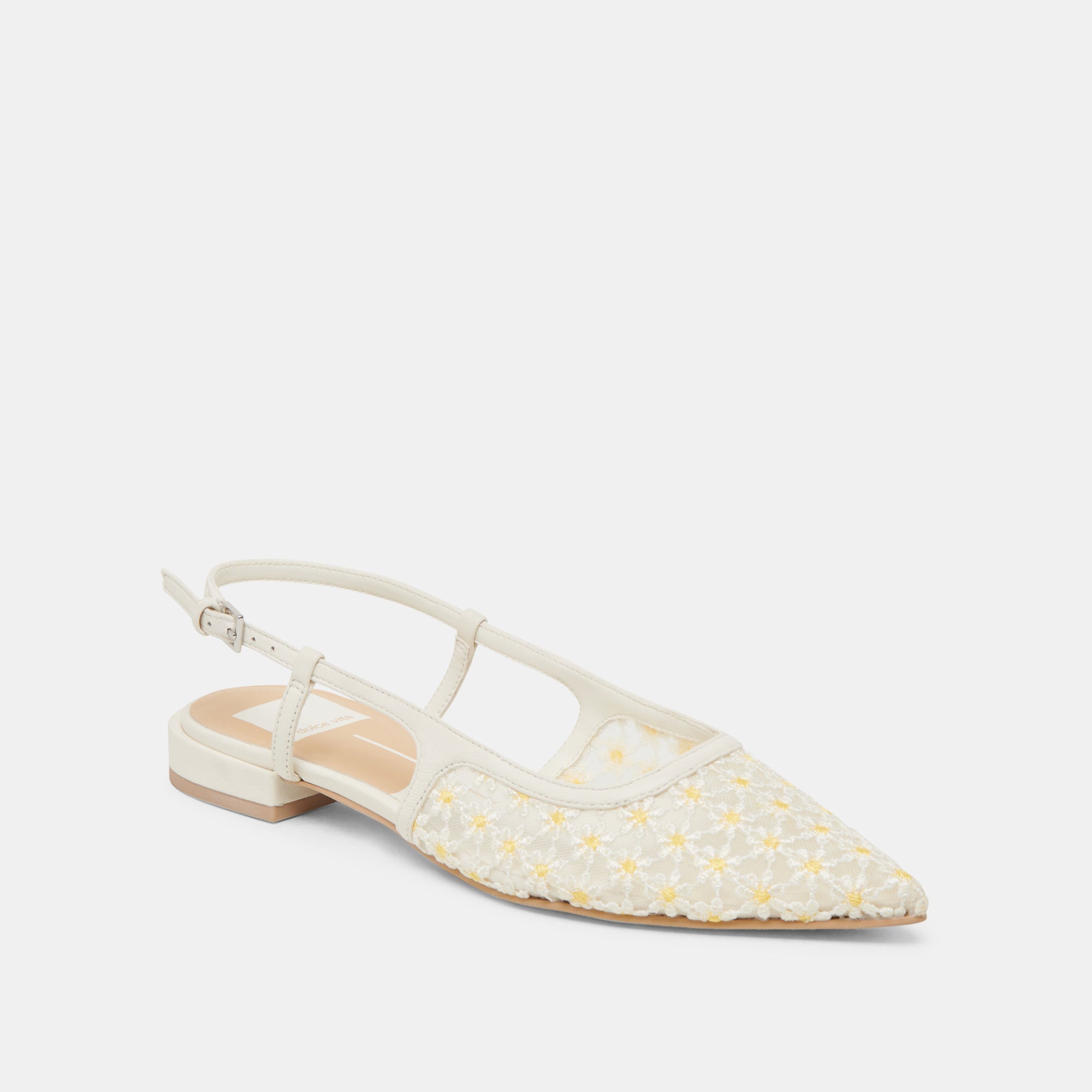 PAMIE FLORAL FLATS WHITE YELLOW FLORAL MESH