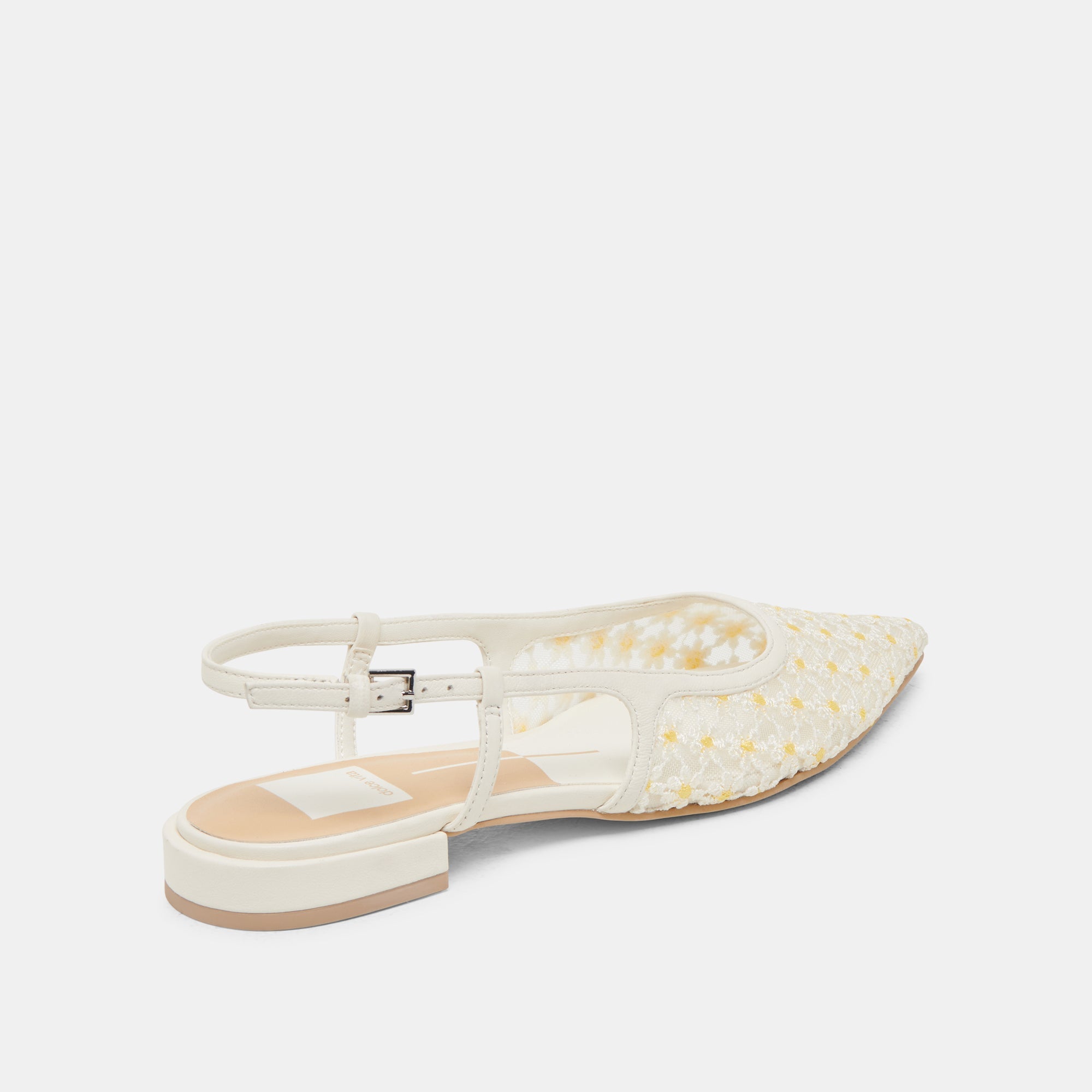 PAMIE FLORAL FLATS WHITE YELLOW FLORAL MESH