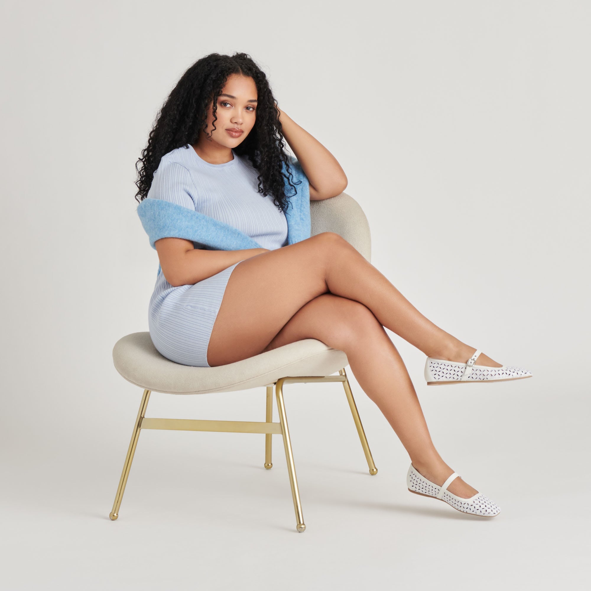 RODNI EYELET PERF BALLET FLATS TRUE WHITE LEATHER