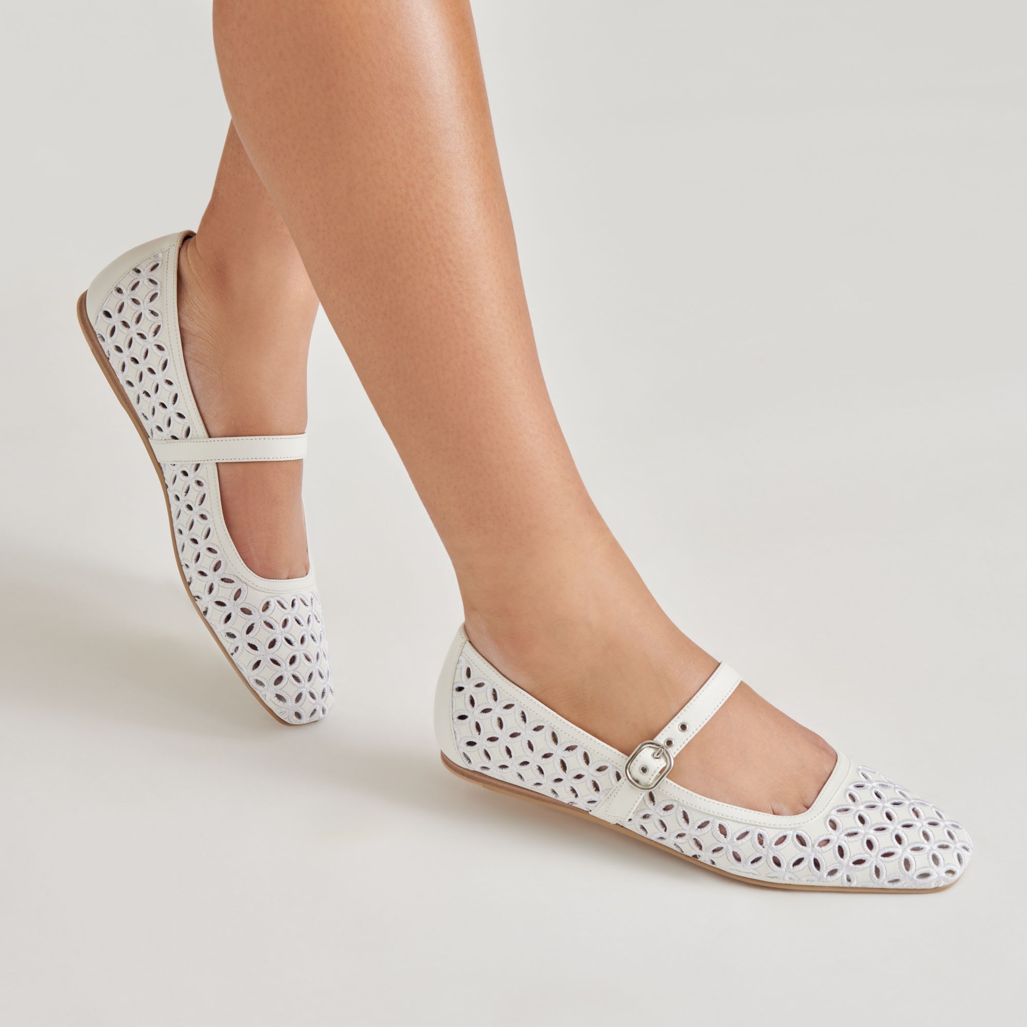 RODNI EYELET PERF BALLET FLATS TRUE WHITE LEATHER