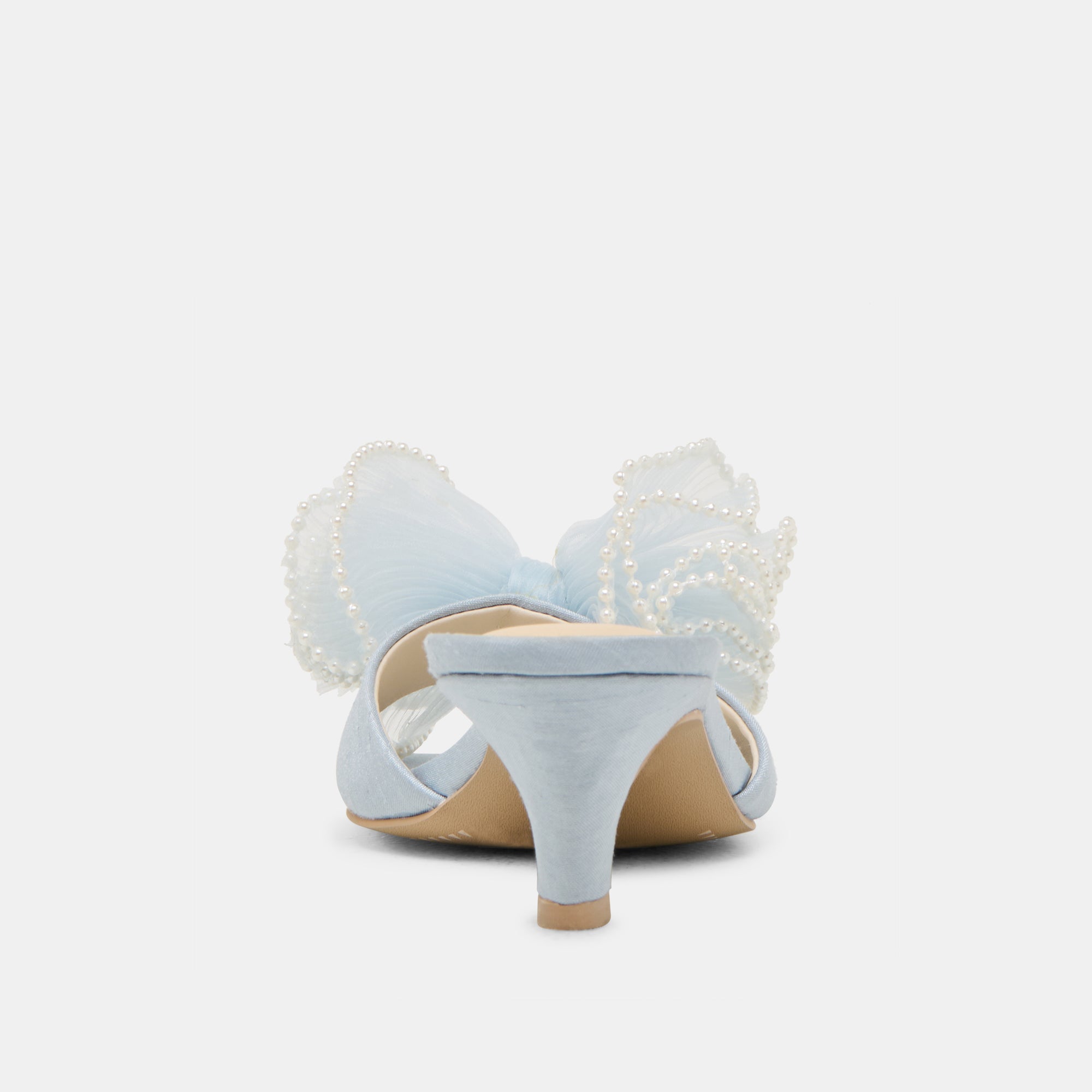 NARITA PEARL HEELS LIGHT BLUE SATIN